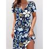 Retro Women Dresses Ethnic Style Floral Print Loose Midi Dress Plus Size Casual Short Sleeve Pullover V-Neck Dress Sundress