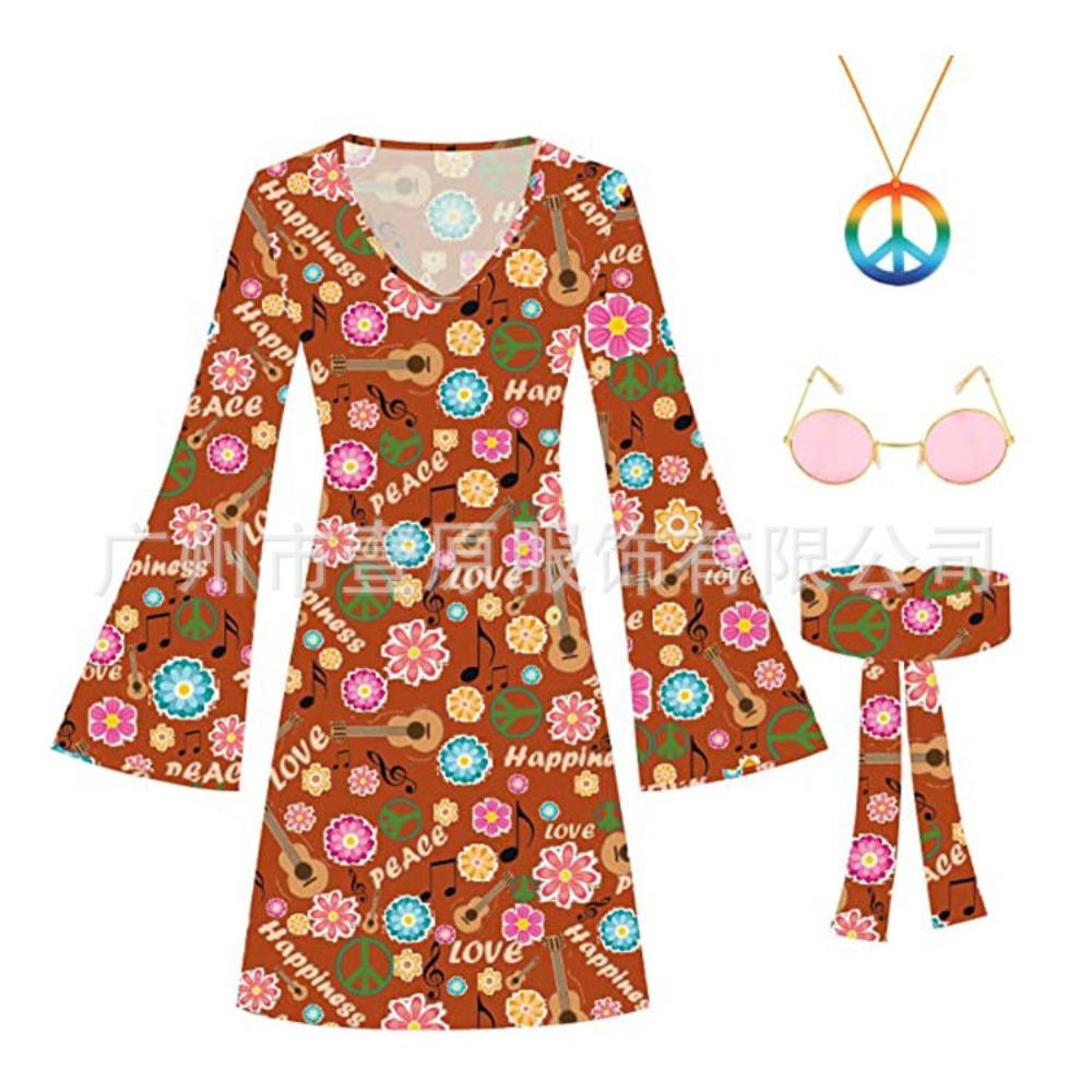 70s Hippie Halloween Printed Women's Dress