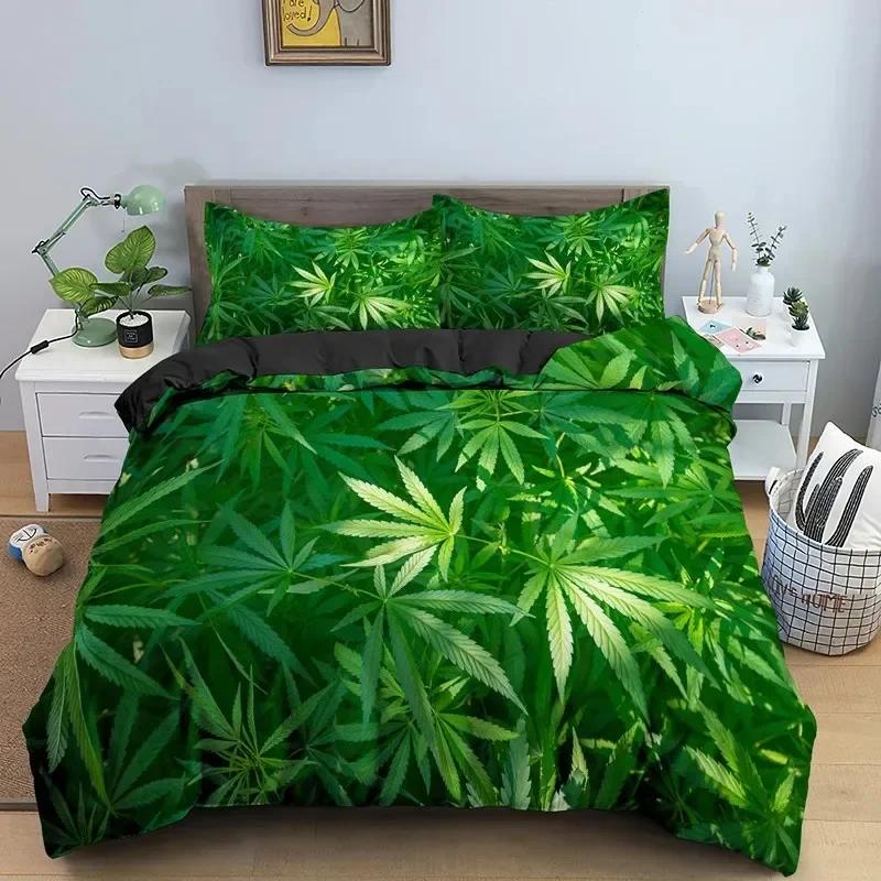 Green Nature Weed Leaves Comfortable Duvet Quilt Cover Pillowcase Bedding Set Children Bedroom Decoration Home Textile