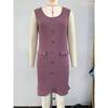 Women's Spring/summer Solid Color Crew-neck Button-pocket Sleeveless Vest Dress