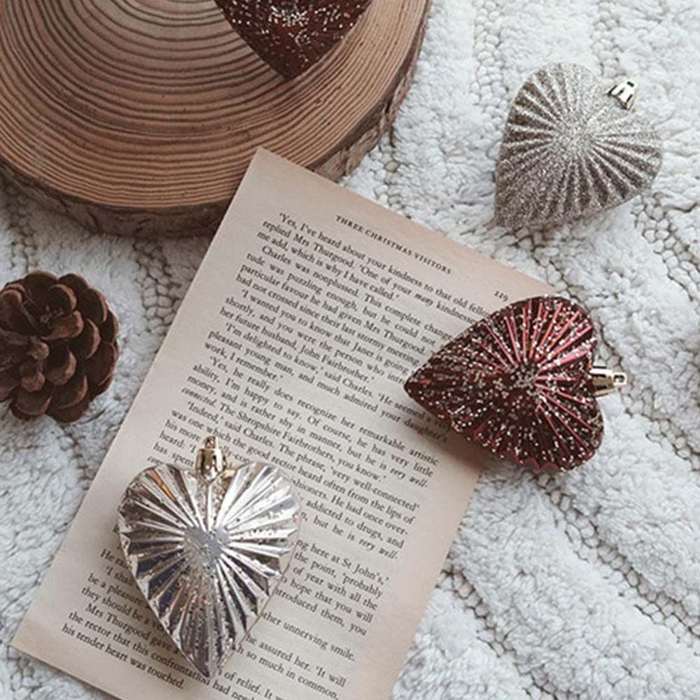 6pcs Romantic Christmas Painted Ball Set Shatterproof Heart Shaped Hanging Balls  Home Decor