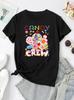 Women's Candy Crew Graphic Print T-Shirt Black Casual Short Sleeve Round Neck Tee with Colorful Geometric Candy Design