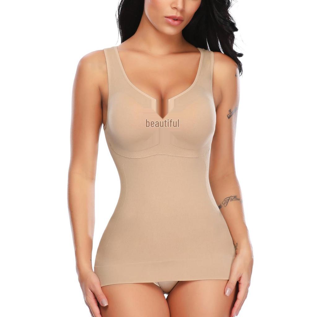 Double-Layer Seamless Body Shaping Vest for Women - Tummy Control & Waist Cincher Sports Base Layer, Pure Cotton with Chest Pads