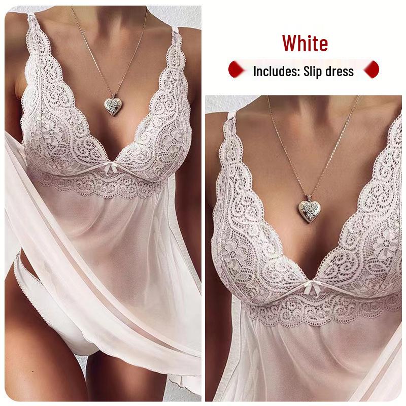 

Елегантний мереживний прозорий топ-камісоль та піжамний комплект для жінок M білий