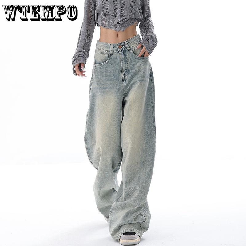 Vintage High Waist Slim Women’s Jeans New American Style Simple Fashion Female Cotton Denim Wide Leg Pants Office Ladies