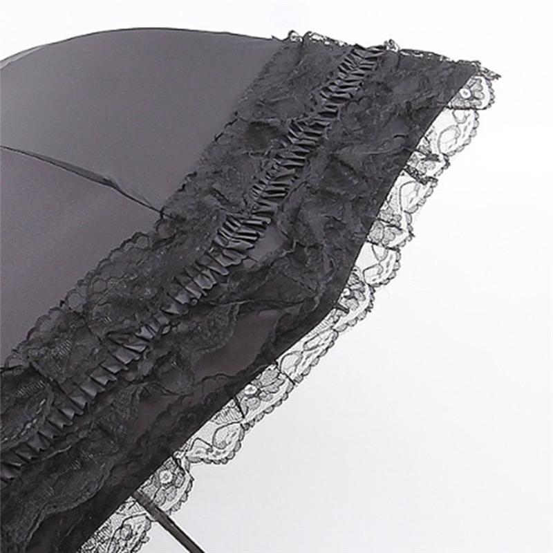 

A25F-Thickened Black Glue Dual Use Lace Sun Umbrella Anti-UV Protection Sunshade Portable Umbrella Female Parasol Iron&8K чёрный