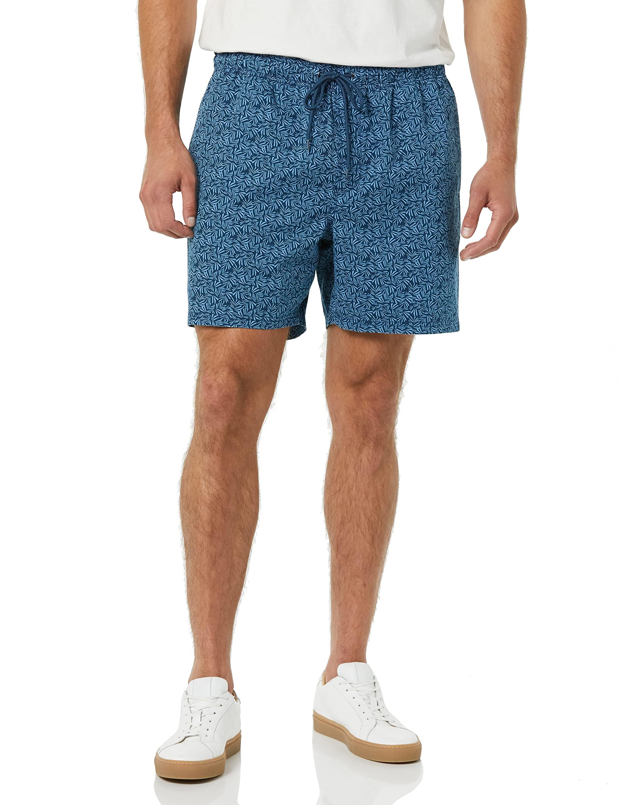 

[Amazon Essentials] Shorts (15cm inseam) Drawstring Men s Size 1 Indigo Navy Palm Tree S