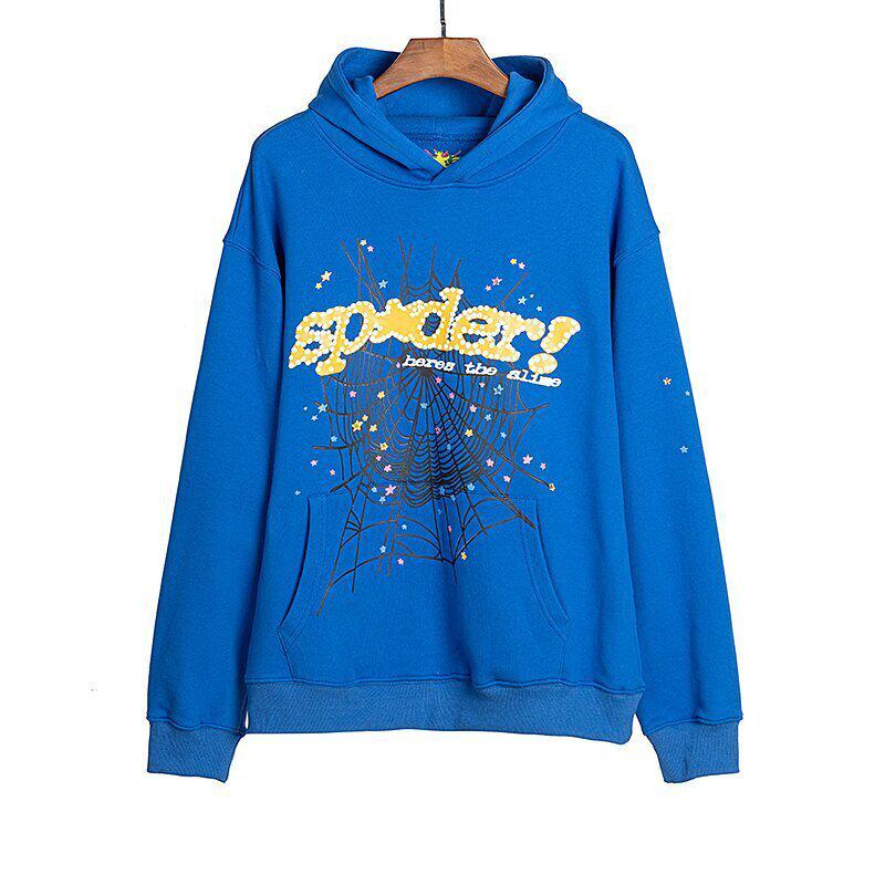 Amerikanischer Stil Sp5der 55555 Spinnennetz Schaumstoffdruck Lockerer Frottee Hoodie für Herren