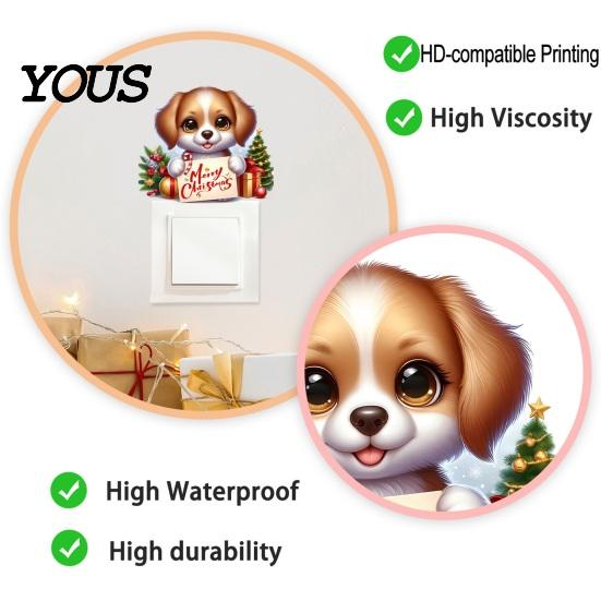 Indoor Outdoor Winter Scene Stickers Christmas Switch Stickers, Removable Santa Claus/Puppy/Reindeer/Elf/Pickup Truck Light Easy Peel And