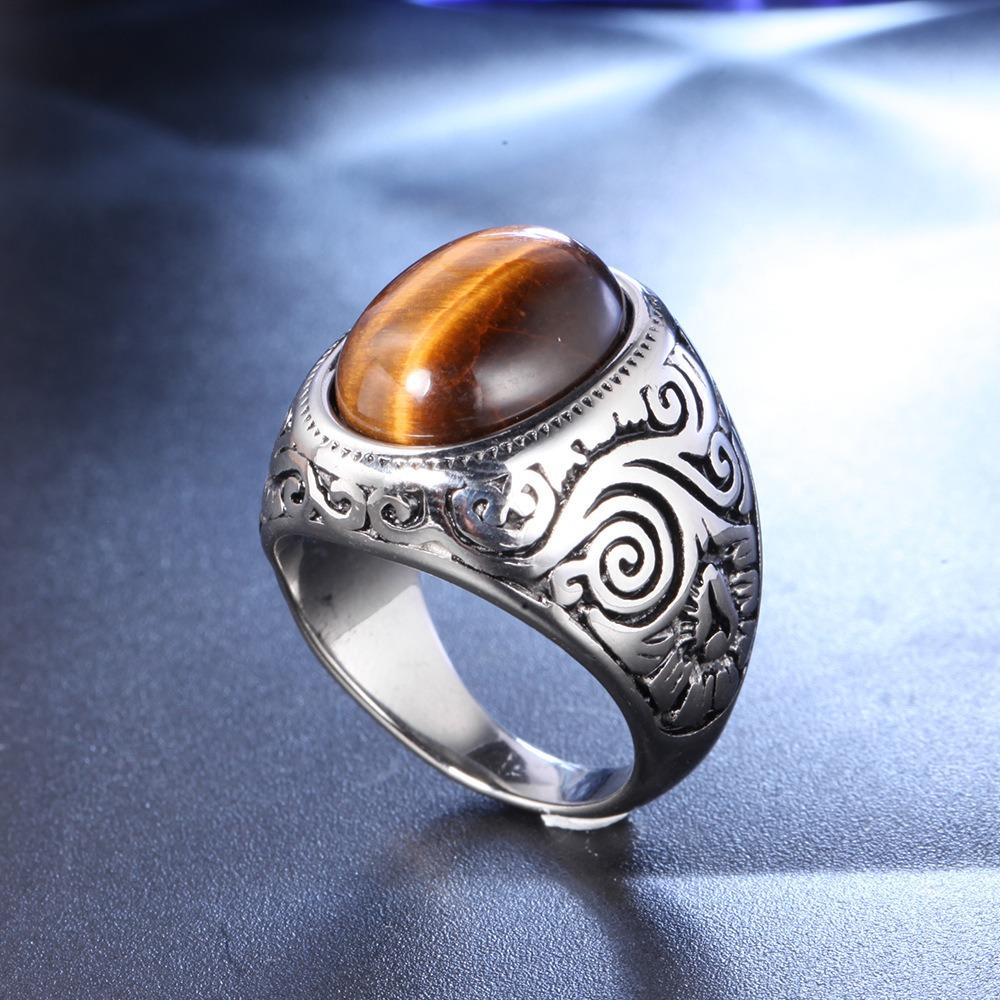 Vintage Handmade Turkish Jewelry Blue Turquoise Black Zircon Ring Retro Silver Color Men Wedding Ring Classic Engagement Jewelry