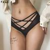 DKGEA 3 szt. Czarna seksowna bielizna damska majtki ze średnim stanem koronkowe figi przezroczyste kalesony