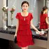 Vestito da Donna Estivo Taglio Ondulato Volant Dolce Tinta Unita Manica Corta Slim Abiti Lady Casual Versatile Vestido Girocollo Chiffon