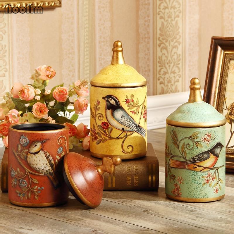 Keramická úložná krabička ptáček – Retro malovaný organizér na cukr, čaj, bonbóny pro kuchyňskou dekoraci