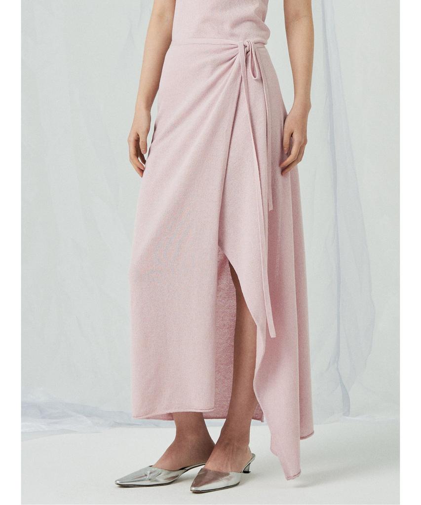 Anggae Knit Wrap Long Skirt Pink