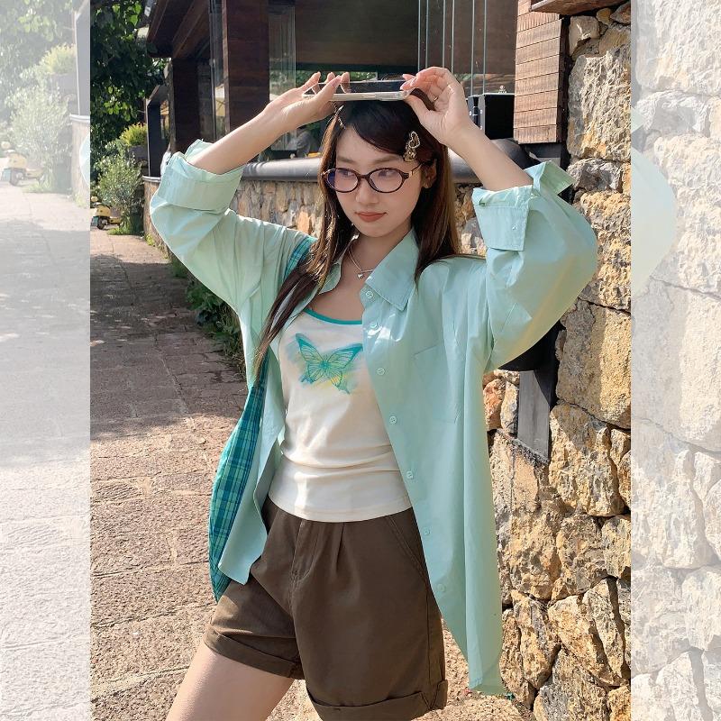 Lapel Long-sleeved Shirt Women's Autumn New Temperament Solid Color Casual Loose Top