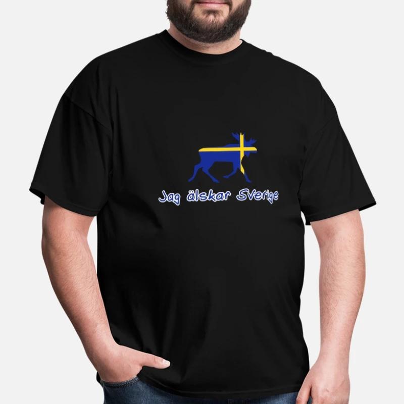 Pretty Swedish Flag Moose Design  I Love Sweden  T-Shirt. Premium Cotton Short Sleeve O-Neck Mens T Shirt New S-3XL S разноцветный
