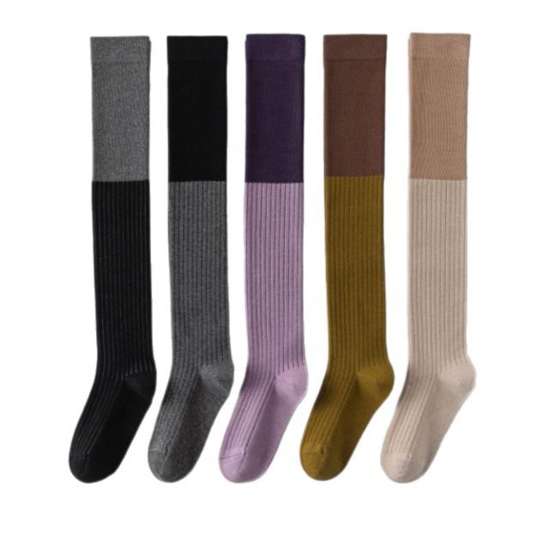 College Style Pressure Comic Leg Black and Gray Contrasting Over-the-knee Socks Women's Striped Slimming Autumn and Winter Thigh Socks