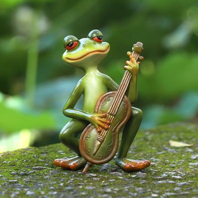 Frog Playing Guitar Figurine Frog Playing A Saxophone Green Ceramic Frog with A Saxophone