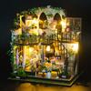 DIY Wooden Doll House Garden Model 3D Puzzle Assemble Building Kits Toys Home Bedroom Decoration With LED Lights Dollhouse Gift