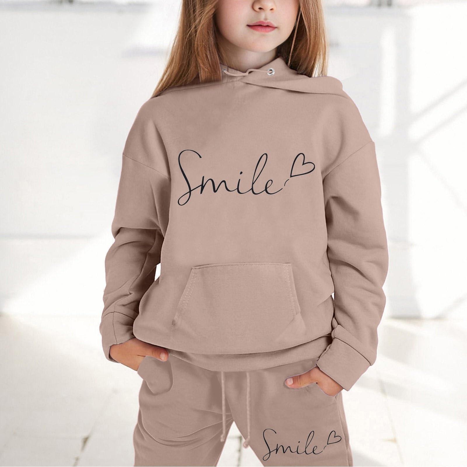 

Boys Girls Sweatsuit Clothing Hooded Sweatshirt Jogging Sweatpants Tracksuits Set Fashion Outfit 150 хаки