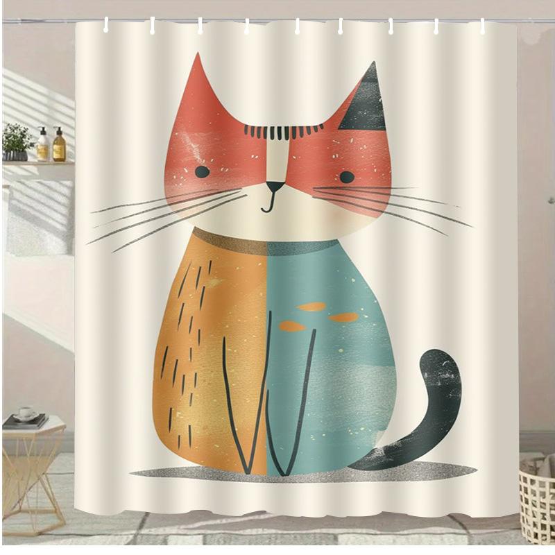 Cartoon Ice Cream Cake Washable Dirt-Resistant Shower Curtain Shower Head Waterproof Polyester Bath Curtain For Home Decor