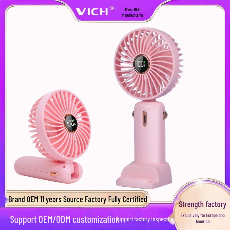 USB Rechargeable 5-Speed Foldable Handheld & Neck Fan with Smart Display and Ultra-Low Noise