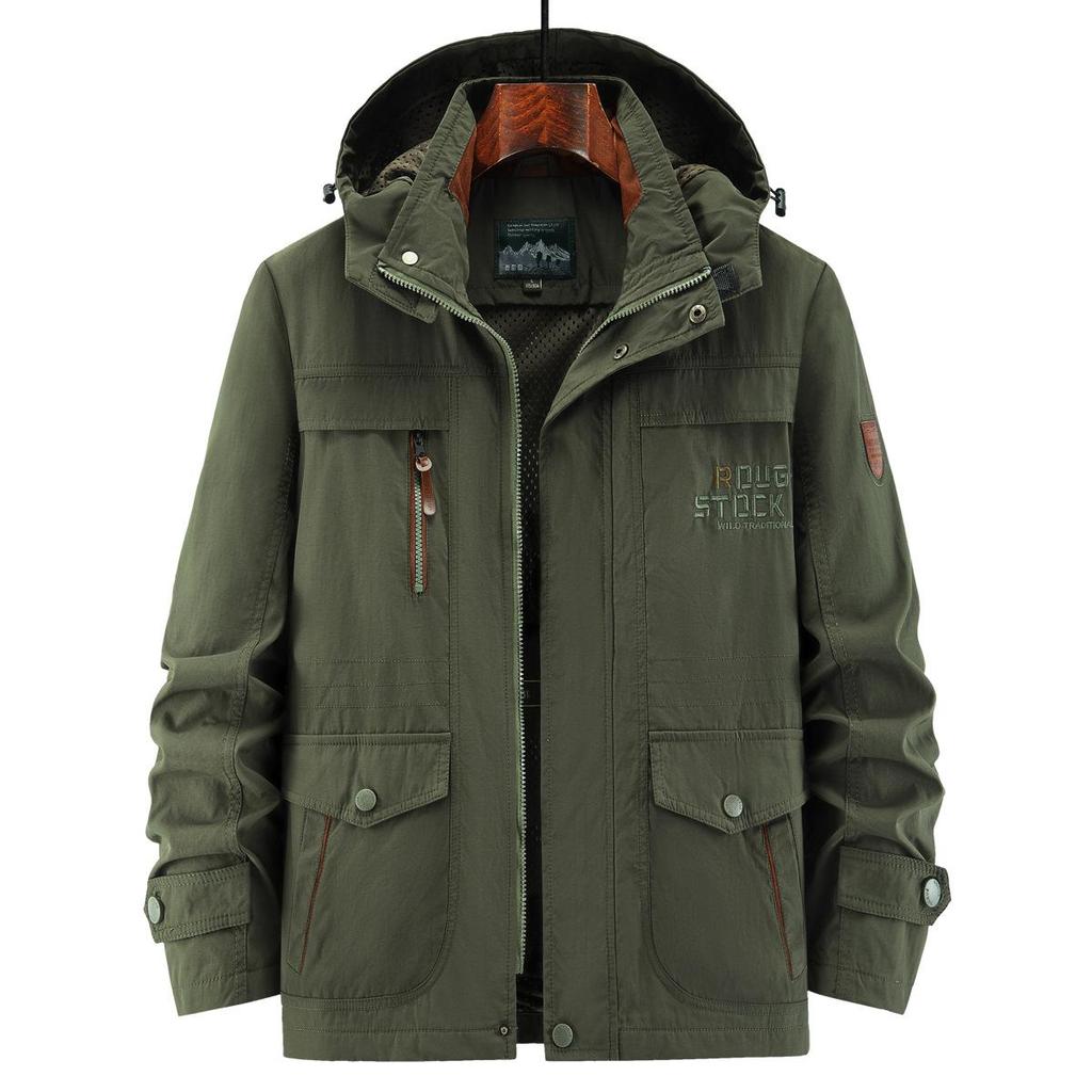 Large Size Jacket Men's Cotton Jacket Autumn Thin Outdoor Windproof Multi-pocket Suit