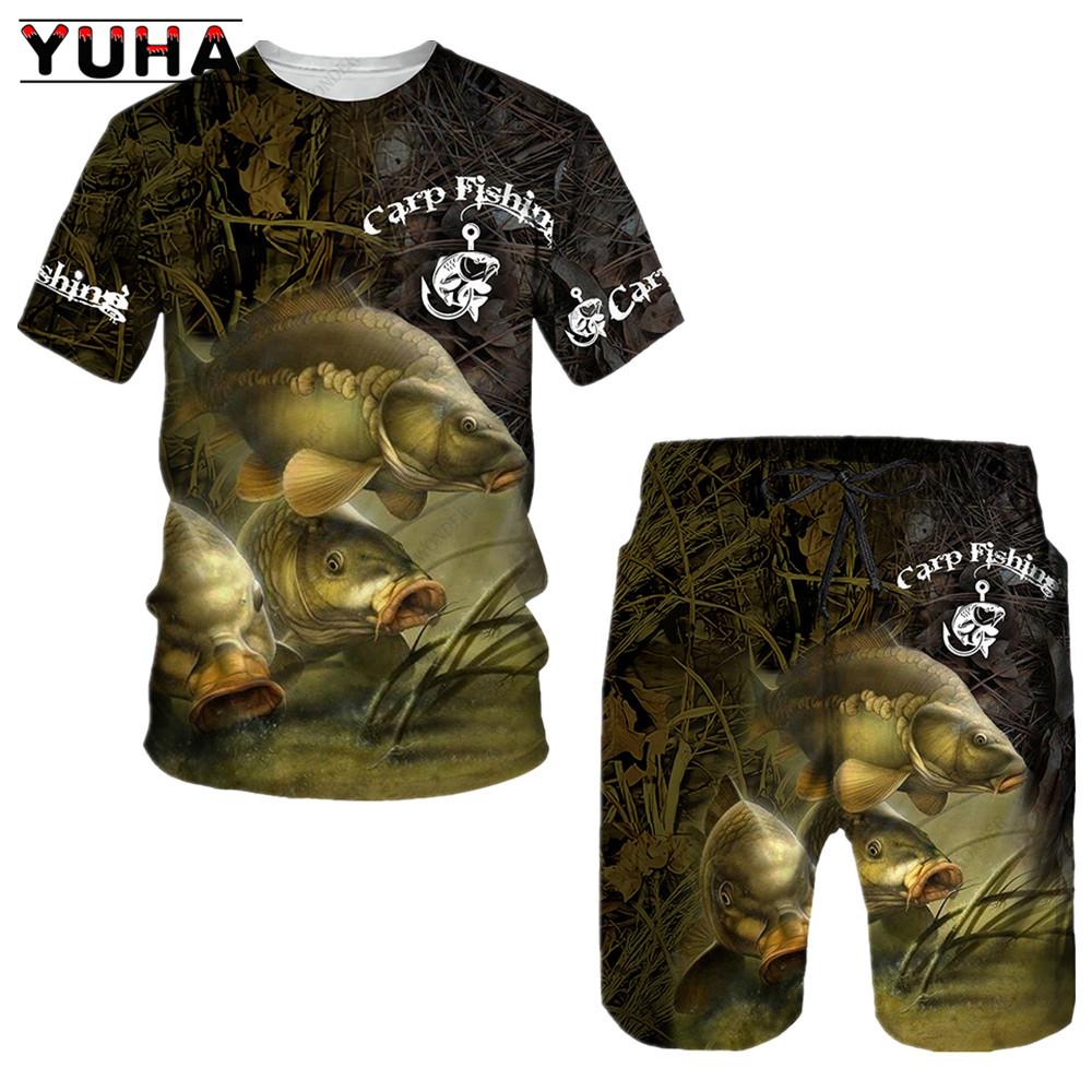 YUHA Angeln Custom 3D Gedruckt Herren Unisex Cool Sommer T-Shirts Kurzarm Freizeit T-Shirts Heiß Zweiteilig