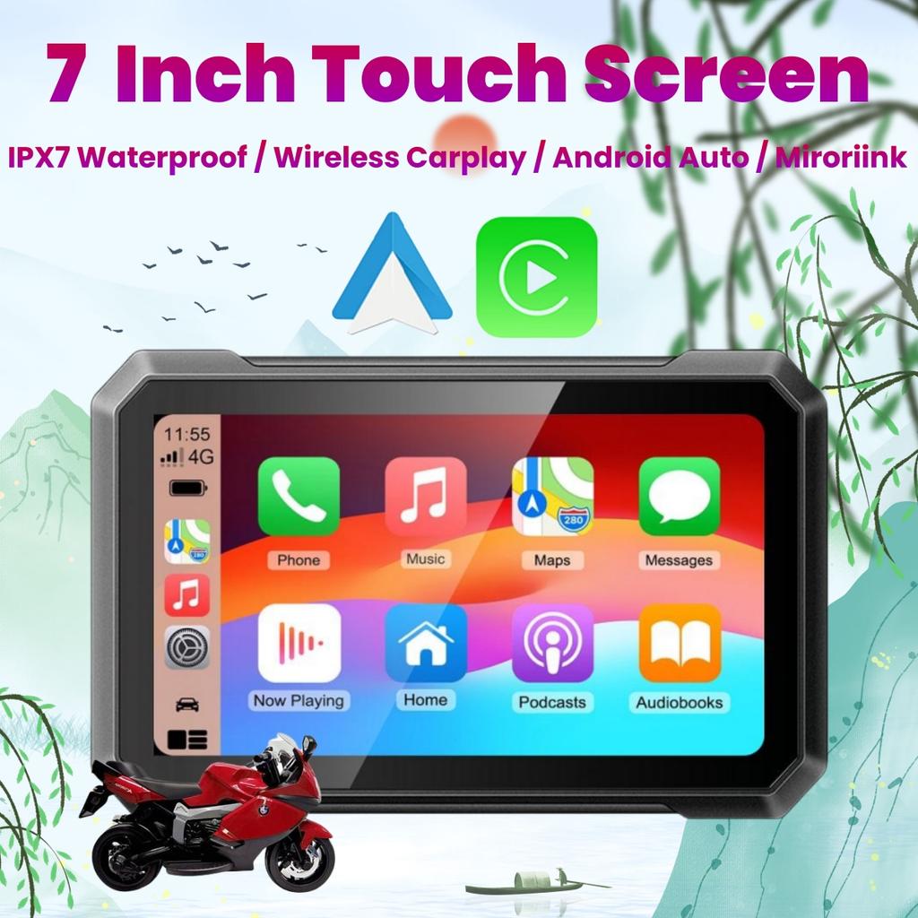 7inch Motorcycle Wireless Carplay Android Auto Moto Portable GPS Navigation Touch Screen Display IPX7 Waterproof Car Radio play