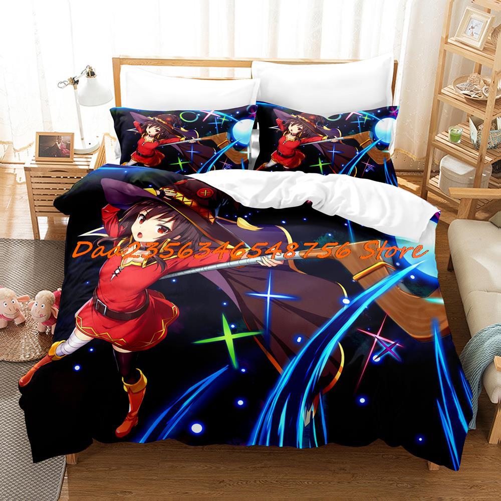 Megumin Konosuba Beding Set Single Twin Ful Quen King-Sized Dimensionsd Dimensions Bed Linen Set Aldult Kid Bedrom Duvetcover Sets 3D Anime Bed Shet
