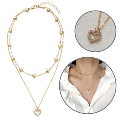 Snyggt Hålhjärta Hängsmycke Halsband Dubbla Lager Kedjehalsband Handgjort Halsband Legering Textur Passar för Fest
