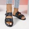 Large Size Buckle Flat Bottom One-word Shoes Women's Open-toed Retro Wind Beach Cool Slippers