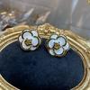 Xiaoxiangfeng Dripping Oil White Camellia Stud Earrings Temperament Retro Court Style Earrings Women'S French Elegant Earrings