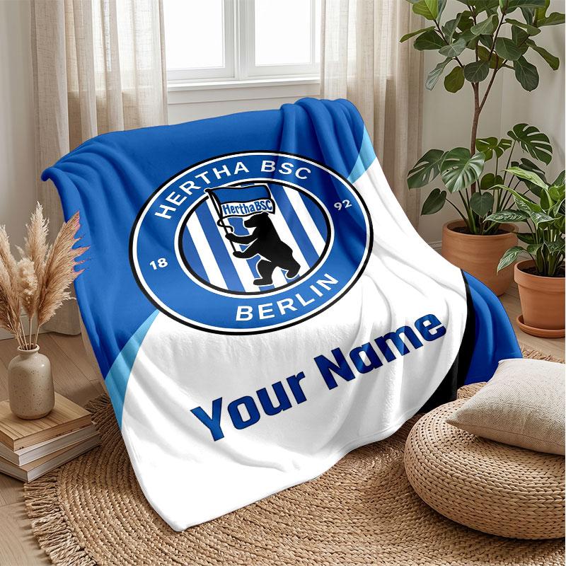 Hertha bsc Coperta in Flanella con Testo Personalizzato Logo Calcio Plaid in Pile Personalizzato Regalo Speciale per Divano Camera da Letto Casa