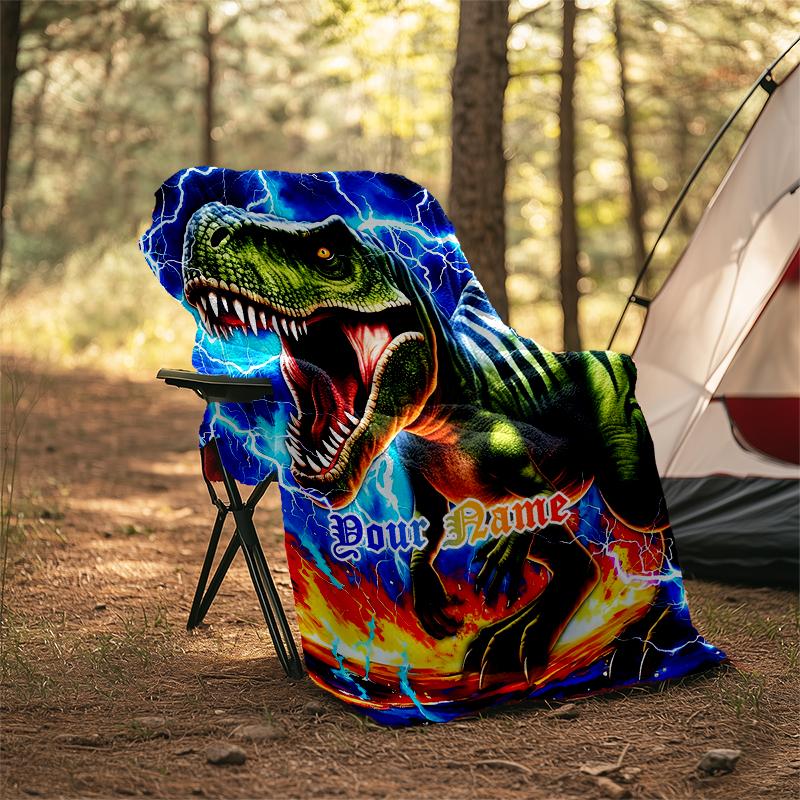 1PC Custom Name Dinosaur Power outdooor Flannel blankets Patterns Throw Blanket All-Season Soft Gift for Couch, Bed, Camping gifts