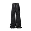 ZYLLO Streetwear Black Wax Leather Strecth Jeans for Men Ropa Hombre Baggy Y2k Flare Pants Oversized Straight Denim Trousers