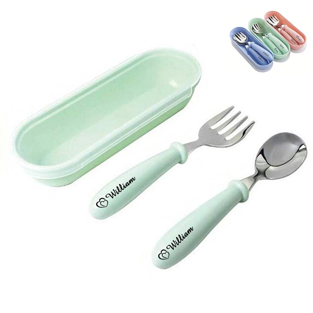 3-Piece Children s Dining Set Spoon Fork Storage Box Portable Kids Tableware Kit