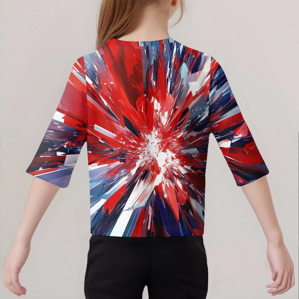 Children's Fashion Printed Round Neck Three-quarter Sleeve Top Casual T-shirt