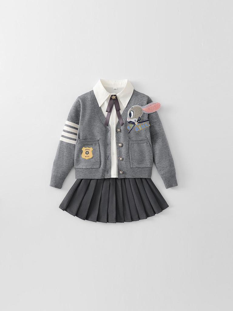 Girls' Autumn Rabbit Police Officer JK Uniform Set - Includes Woolen Pleated Skirt