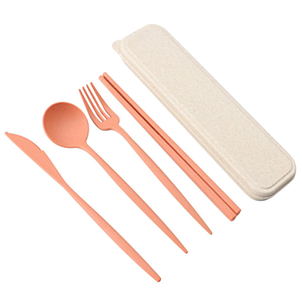 4dílná jídelní sada, sláma, vidlička, hůlky, lžíce, přenosná s úložným boxem