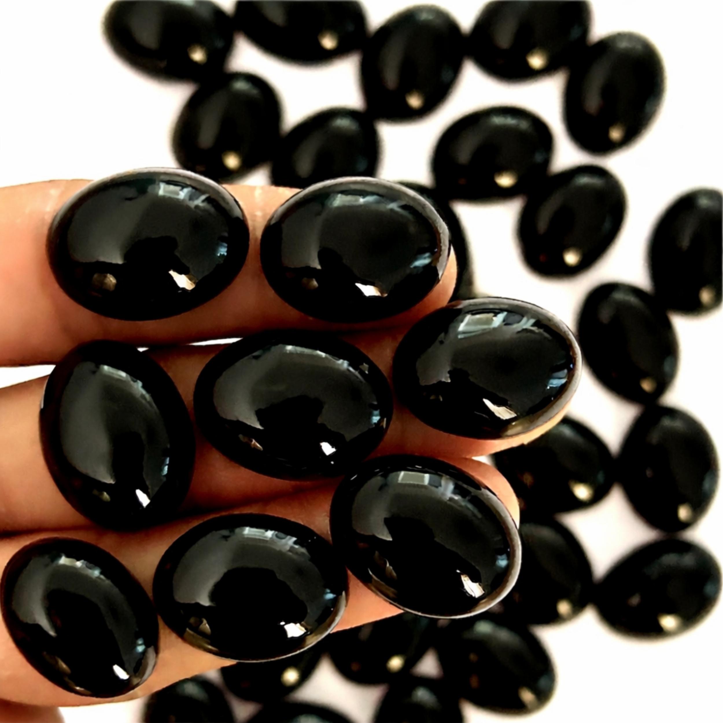 Oval Black Onyx Cabochon 15x10mm – Calibrated Natural Onyx Gemstone, Loose Stone for Jewelry Making 1 Piece чёрный