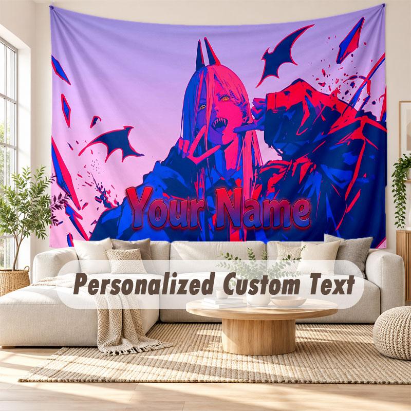 Custom Name Wall Hanging Tapestry,Chainsaw Man Decorative Backdrop Tapestry For Dorm Home