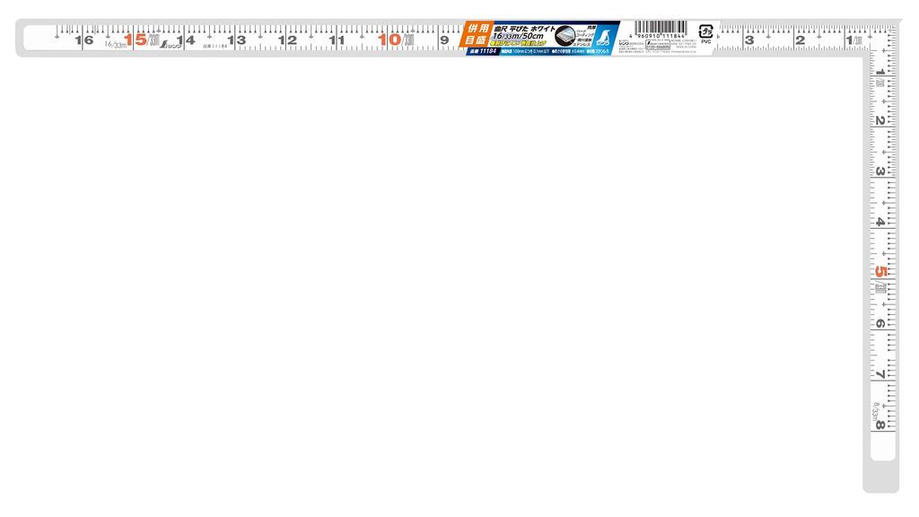 Shinwa Sokutei Curved Shaku Flat Pita White 1 Shaku 6 Combined Scale 11184 Sun/50cm