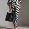 Black and White Striped Loose Dress, One-word Shoulder Bat Sleeve Side Kink Split Fork Light Luxury Women's Clothing