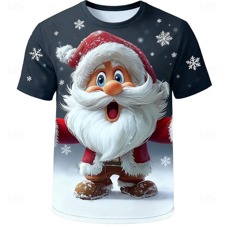 Christmas Round Neck T-shirt 3D Cute Christmas Elf Print Outdoor Christmas Gift Party Daily Casual Short Sleeve