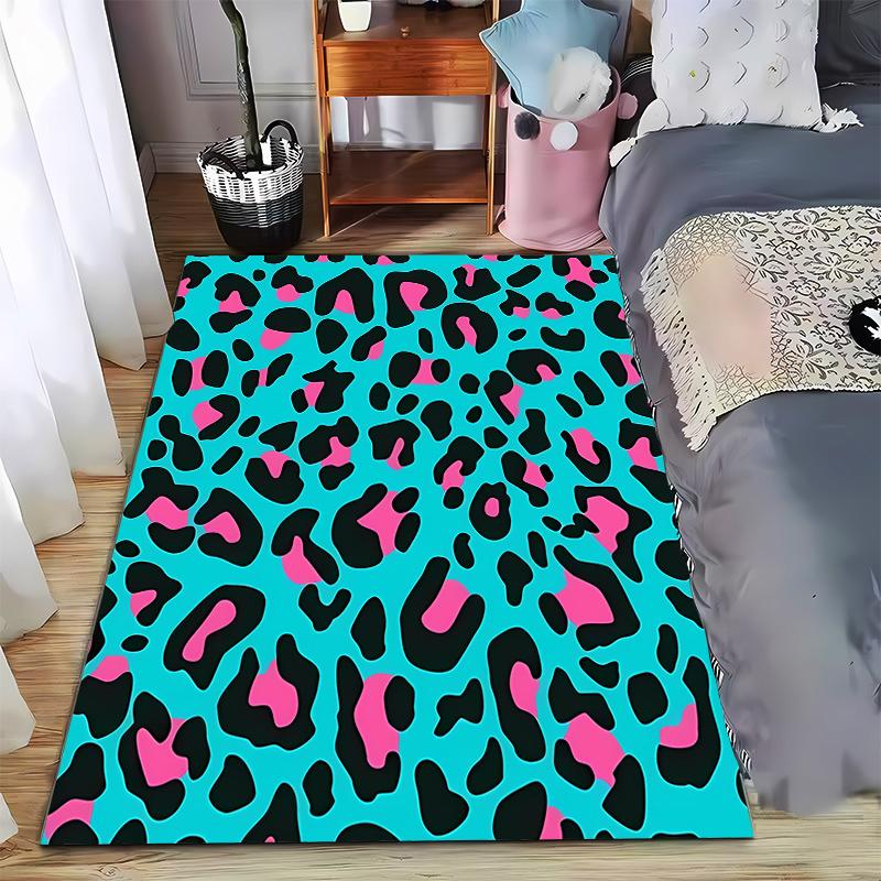 

Leopard Print Carpet with Black, Pink, and Blue Abstract Animal Print Pattern Design Suitable for use as an anti-slip for room and bedroom sofas 40x60cm( 15x23in )