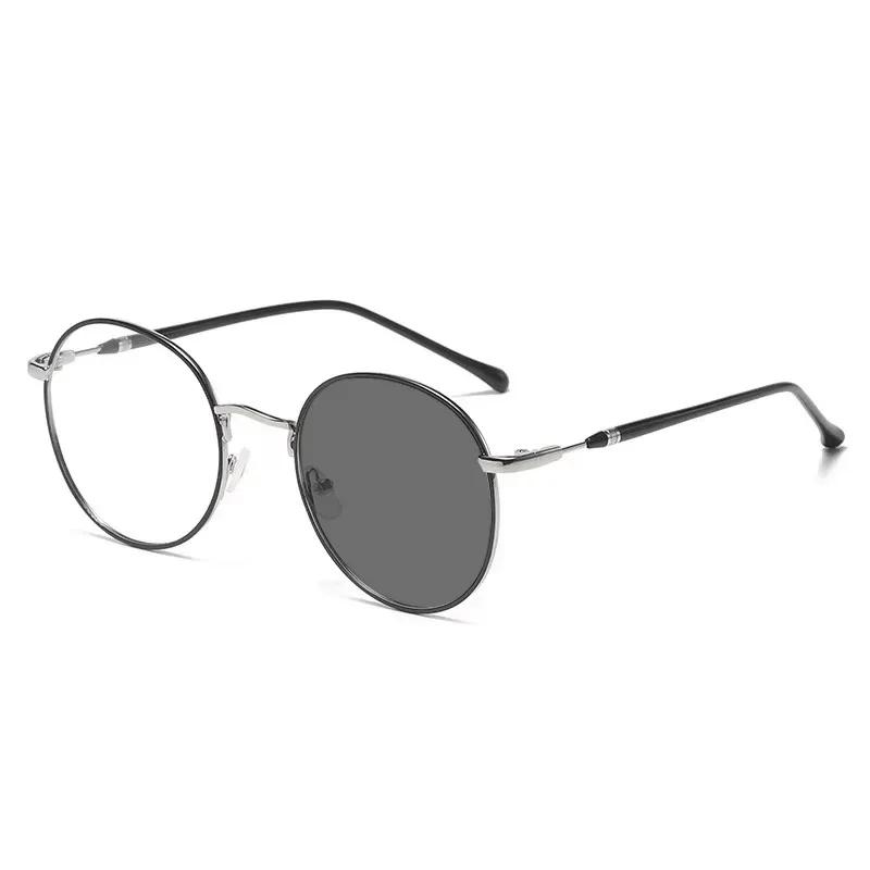 Photochromic Metal Round Glasses Anti Blue Light Universal Flat Clear Eyewear Frame for Men Women