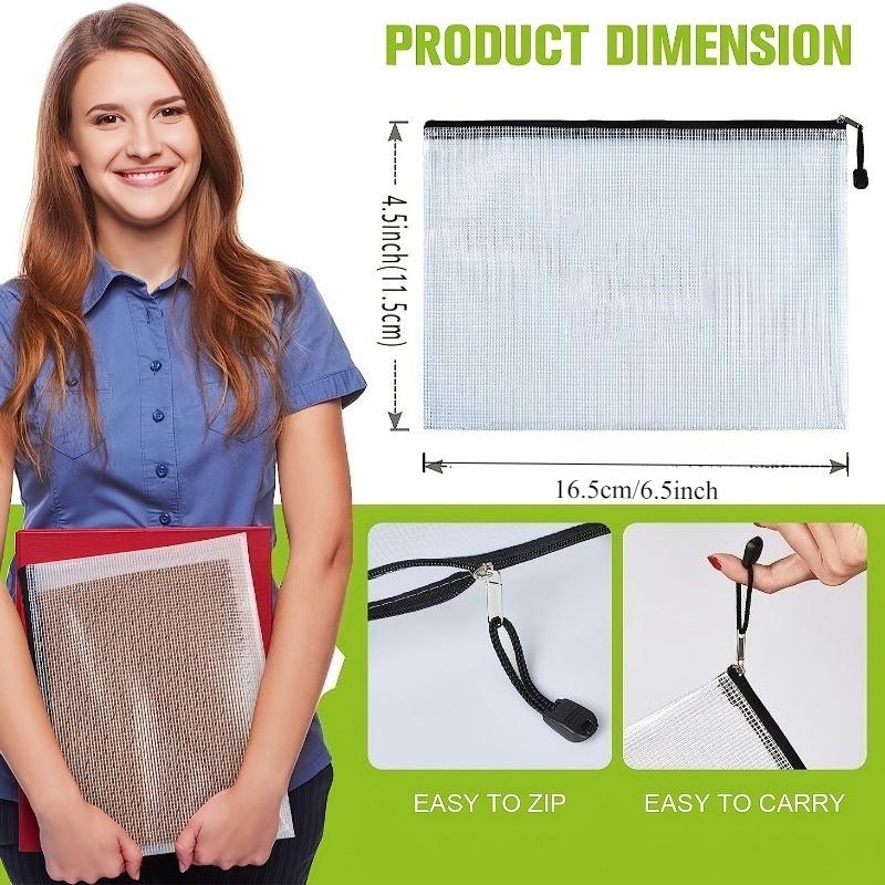 36/24/12pcs A4 Clear Mesh Zipper Pouch Bags, For Organization, Board Game, Puzzles, Office Supplies, Schools And Travel