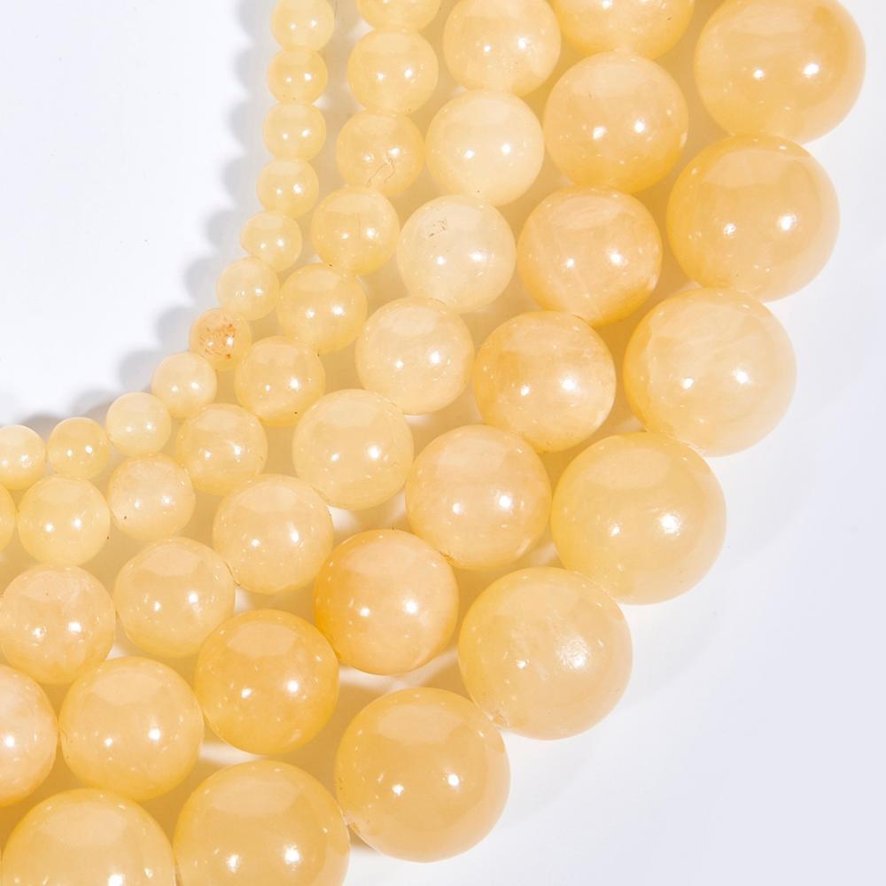 Natural Beige Yellow Jade Round Loose Beads for DIY Bracelet and Necklace Accessories