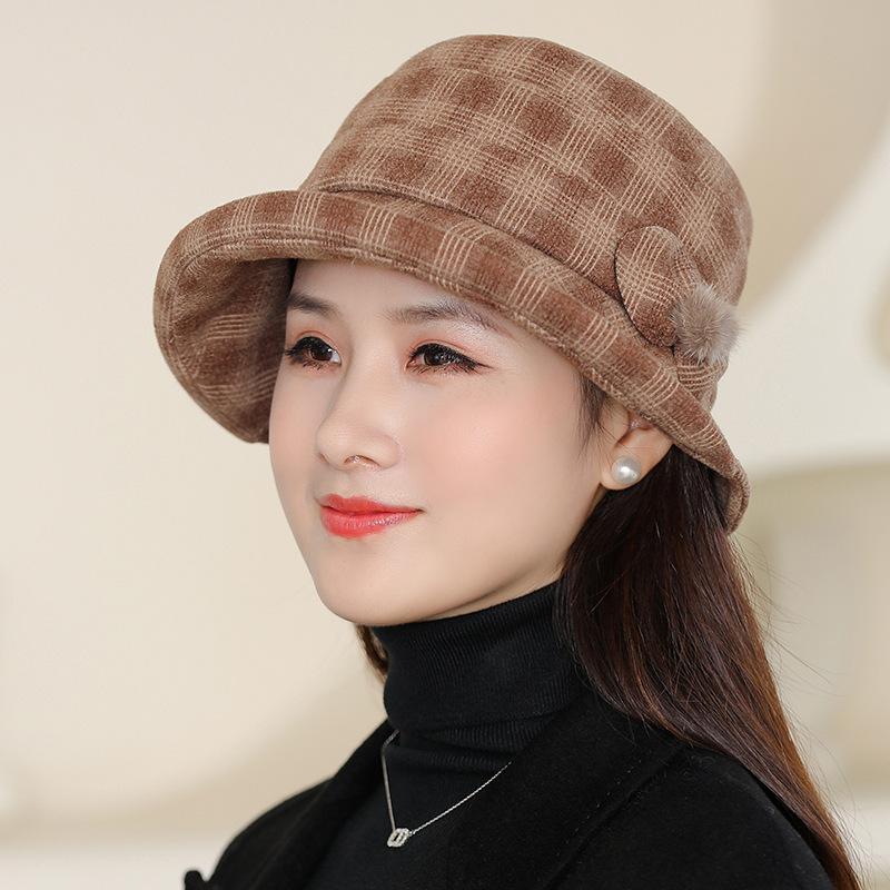 

Осенне-зимняя шапка для отдыха пожилых людей среднего возраста, шерстяная квадратная женская шапка, теплая ветрозащитная шапка с закатанным краем One size хаки